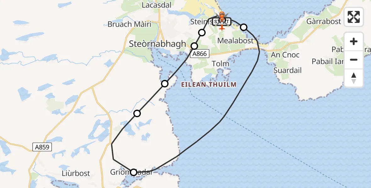 Flight route Coastguard Helicopter Stornoway Airport - Stornoway Airport, 05 August 2026, 23:41