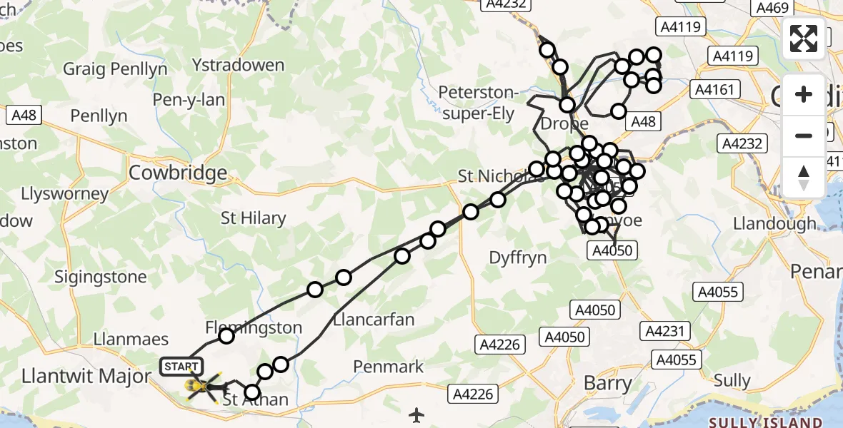 Flight route Police Helicopter MOD St Athan - MOD St Athan, 06 August 2026, 00:34