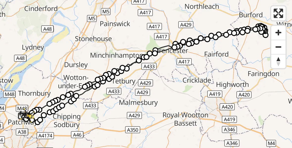 Flight route Police Helicopter Almondsbury Helicopter Base - Almondsbury Helicopter Base, 06 August 2026, 00:38