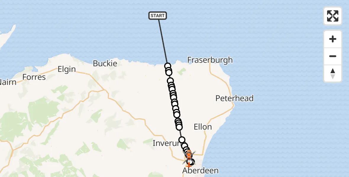 Flight route Coastguard Helicopter North Sea - Aberdeen International Airport, 06 August 2026, 03:07