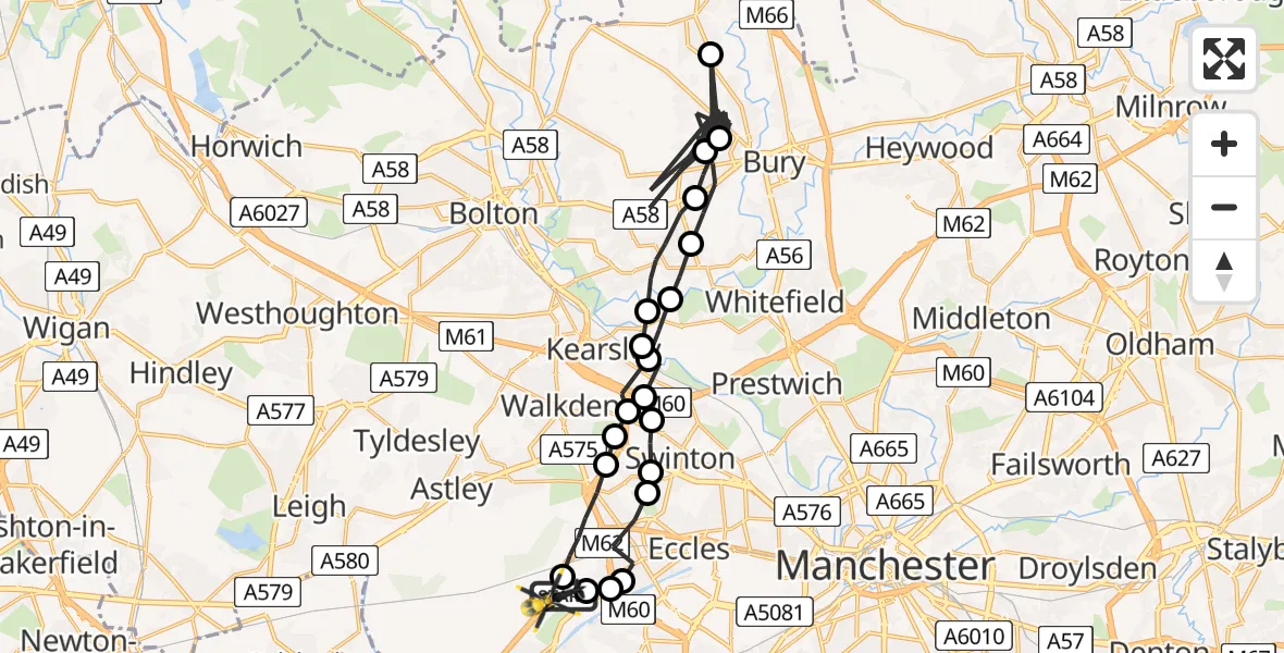 Flight route Police Helicopter Manchester Barton Aerodrome - Irlam, 06 August 2026, 03:10