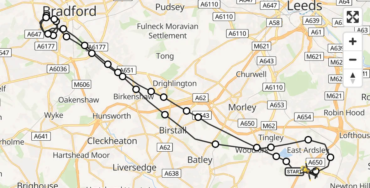 Flight route Police Helicopter East Ardsley - East Ardsley, 06 August 2026, 03:11