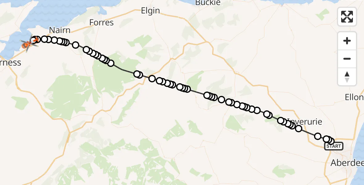 Flight route Coastguard Helicopter Aberdeen International Airport - Inverness Airport, 06 August 2026, 03:54