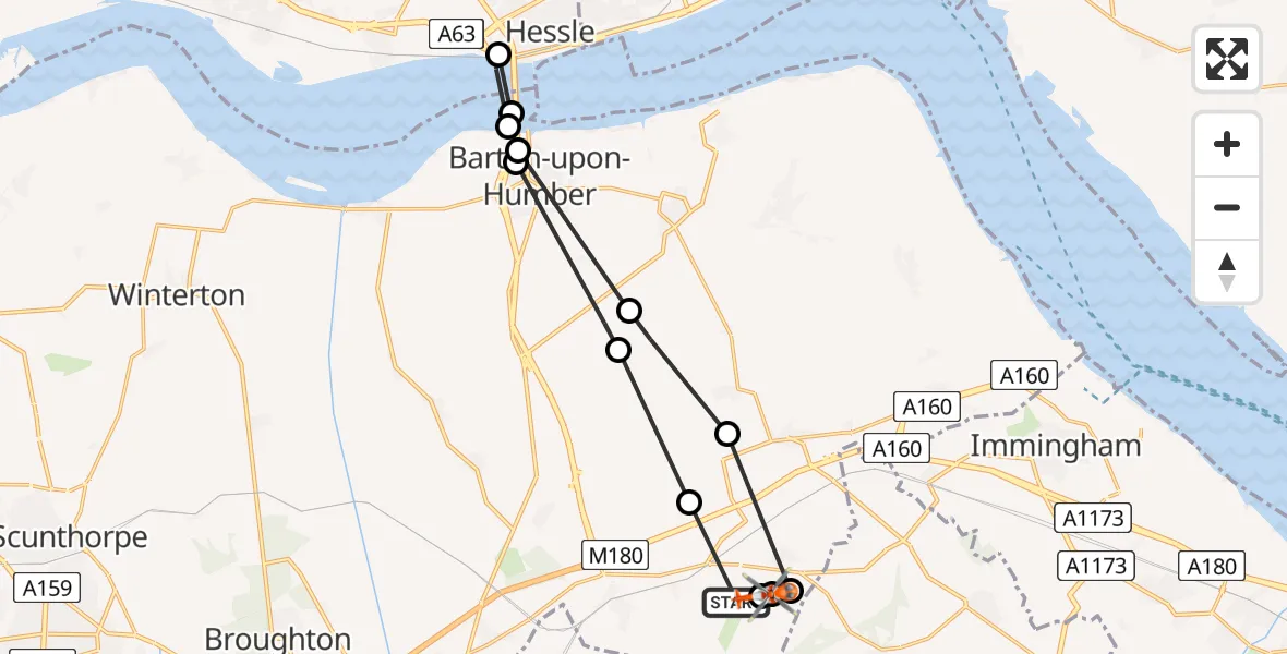 Flight route Coastguard Helicopter Humberside Airport - Humberside Airport, 06 August 2026, 07:49