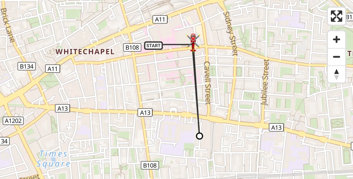 Flight route Air Ambulance Helicopter Royal London Hospital - Royal London Hospital, 06 August 2026, 08:07