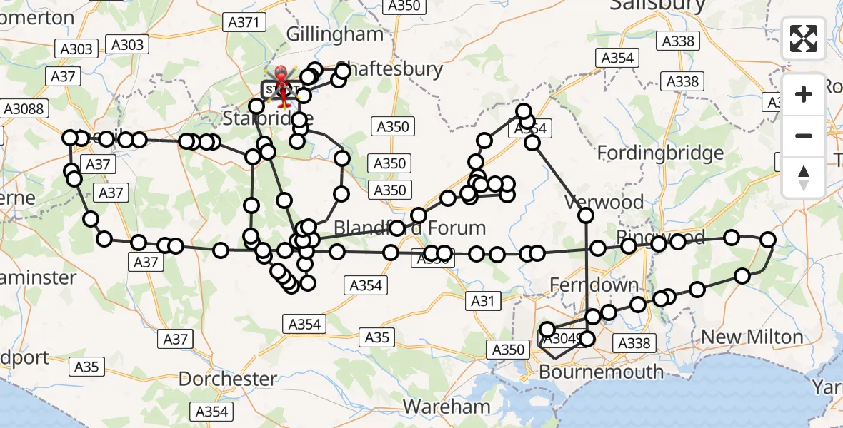 Flight route Air Ambulance Helicopter Henstridge Airfield - Henstridge Airfield, 06 August 2026, 08:10