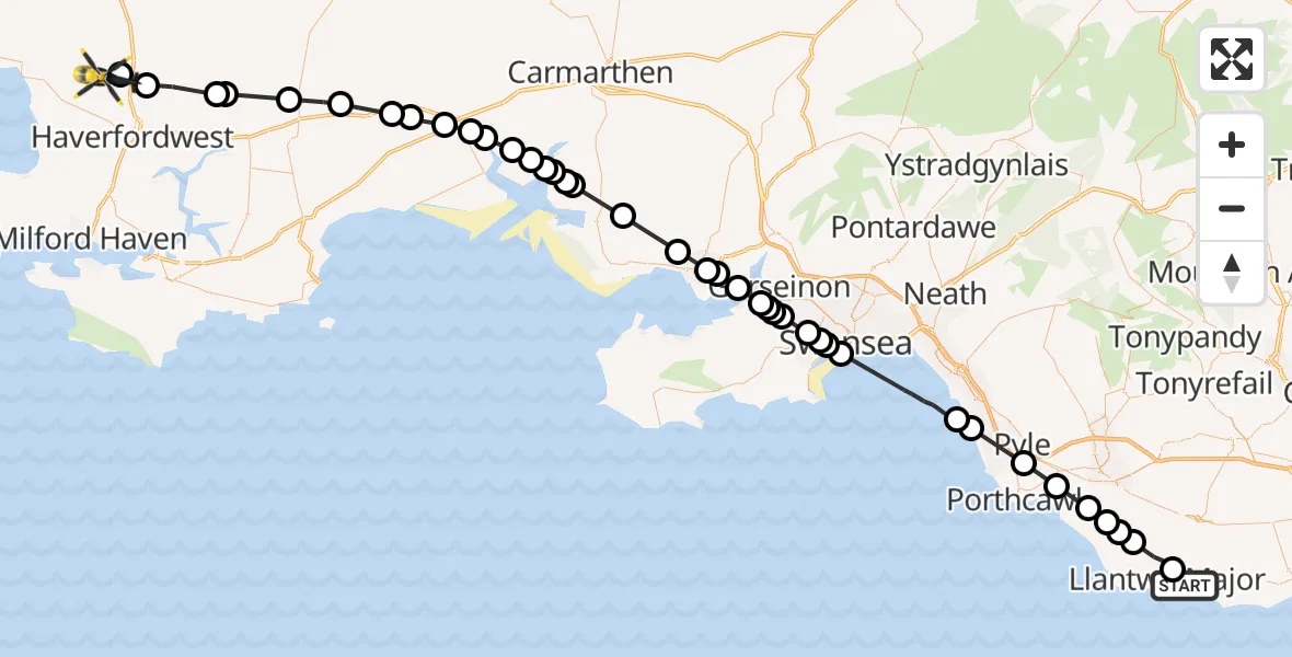 Flight route Police Helicopter Boverton - Camrose, 06 August 2026, 08:10