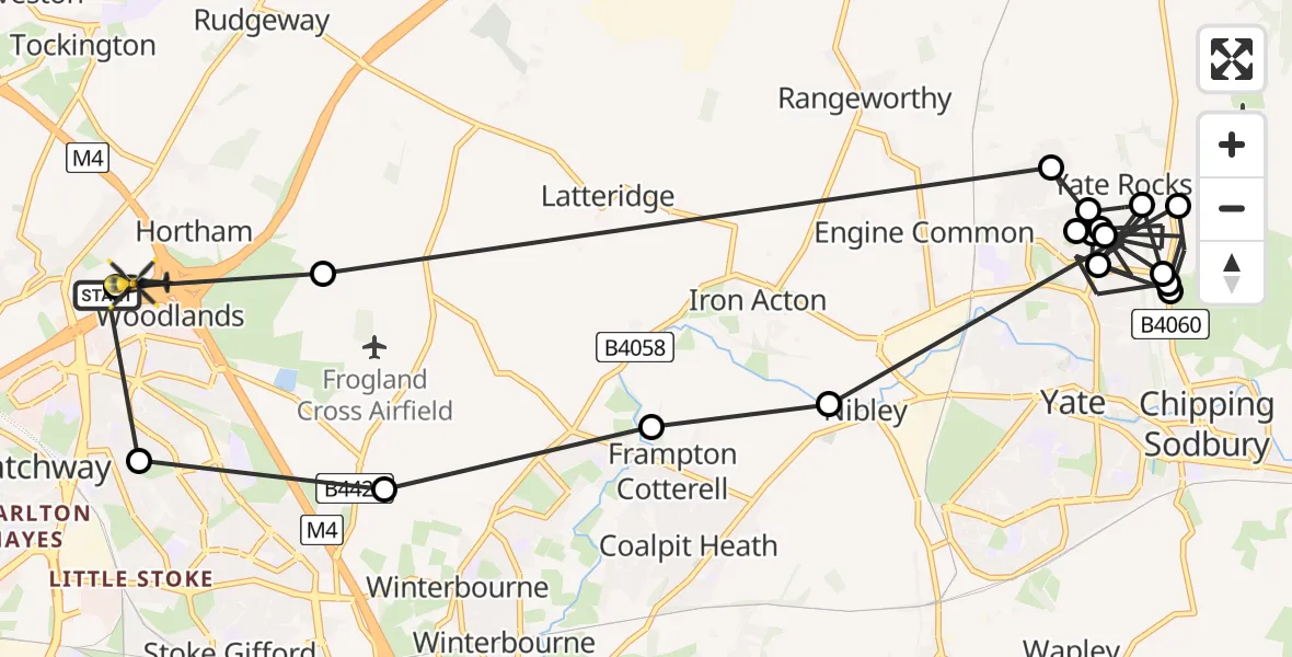 Flight route Police Helicopter Almondsbury Helicopter Base - Almondsbury Helicopter Base, 06 August 2026, 08:55
