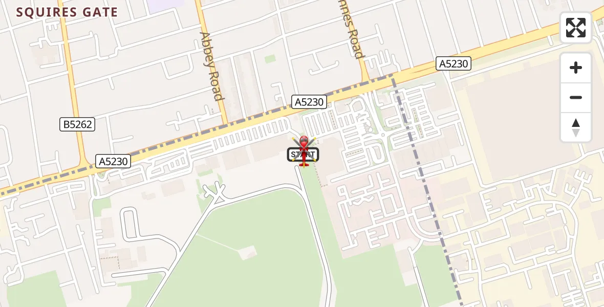 Flight route Air Ambulance Helicopter Blackpool Airport - Blackpool Airport, 06 August 2026, 08:56