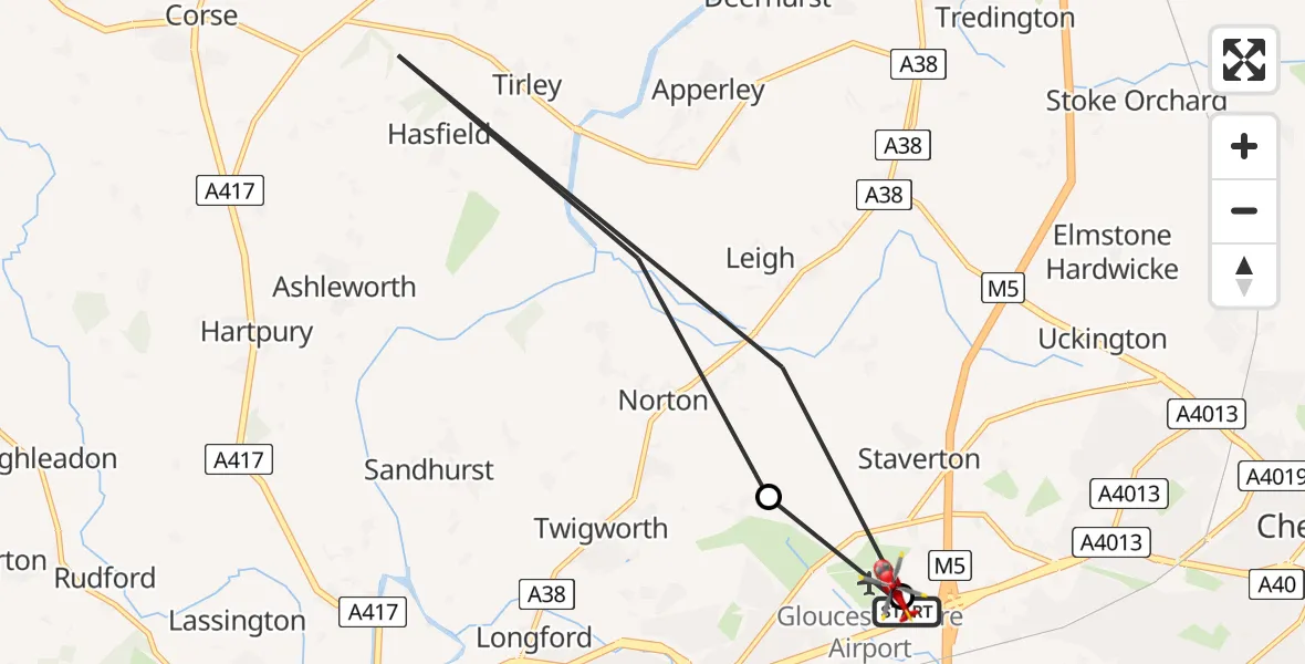 Flight route Air Ambulance Helicopter Gloucestershire Airport - Gloucestershire Airport, 06 August 2026, 10:25