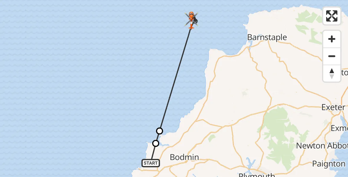 Flight route Coastguard Helicopter Cornwall Airport Newquay - Bristol Channel, 06 August 2026, 10:35