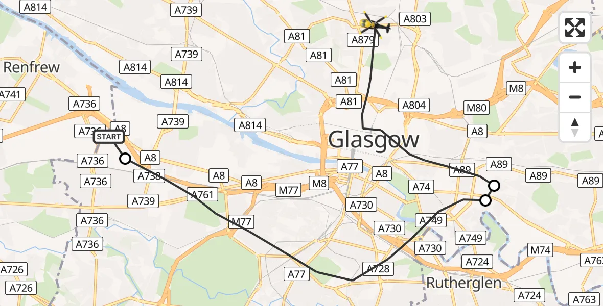 Flight route Police Helicopter Glasgow - Glasgow, 06 August 2026, 11:07