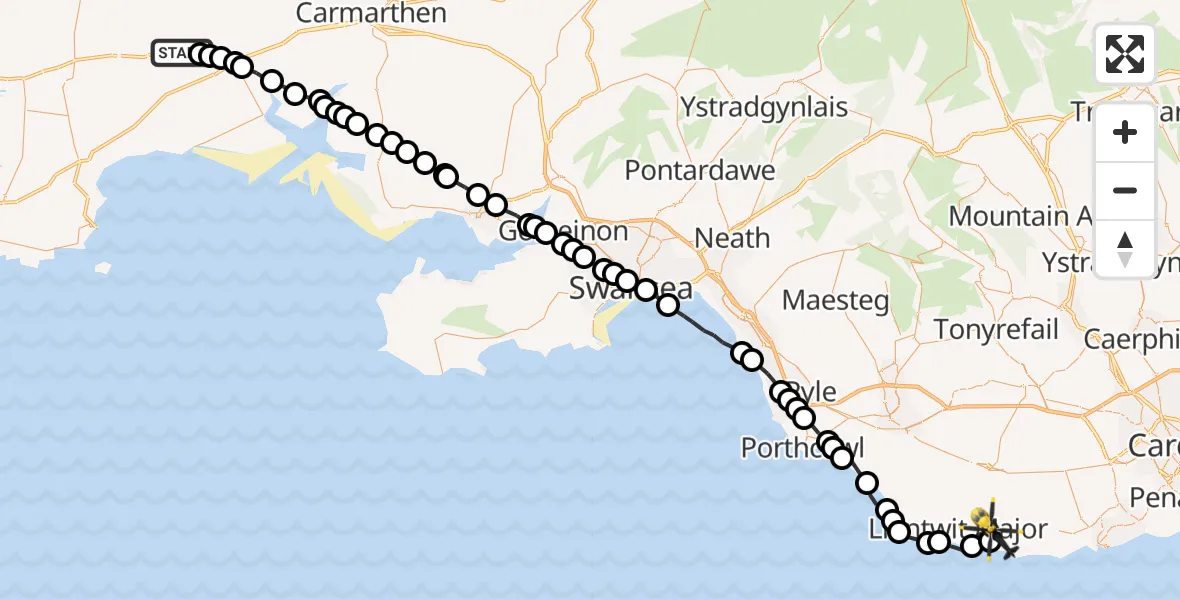 Flight route Police Helicopter Whitland - MOD St Athan, 06 August 2026, 11:14