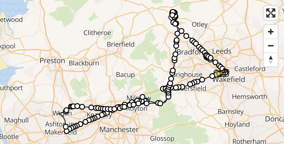 Flight route Police Helicopter East Ardsley - East Ardsley, 06 August 2026, 11:27