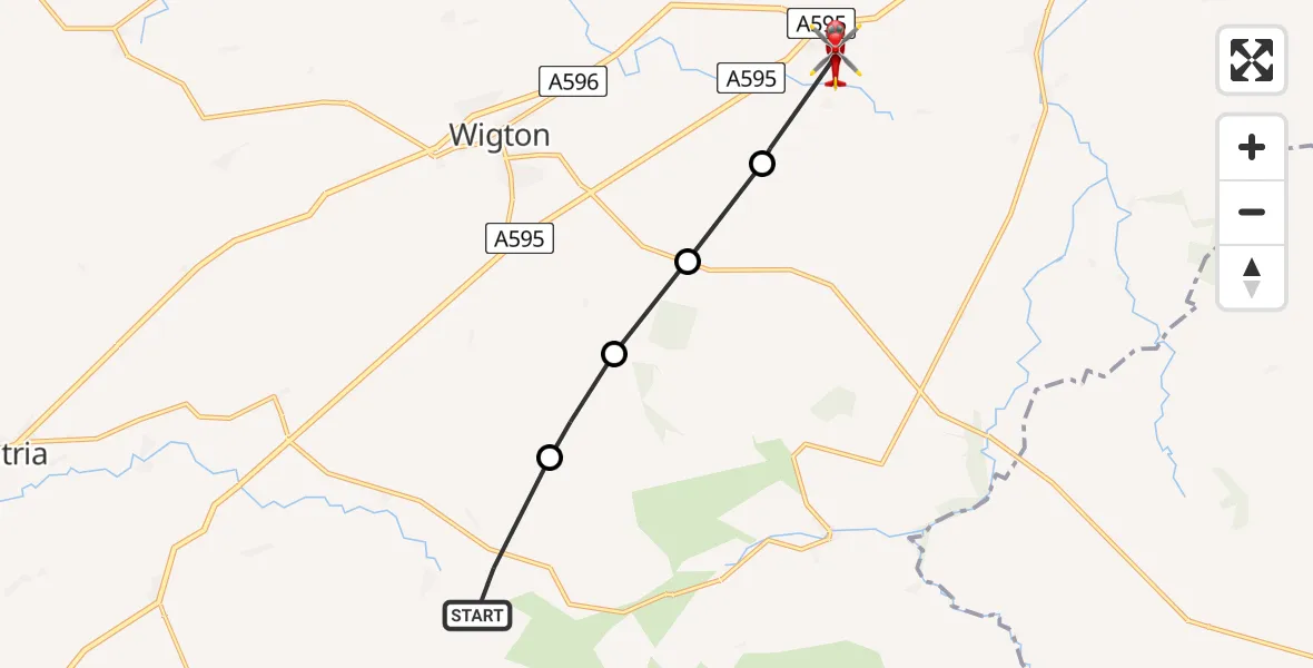 Flight route Air Ambulance Helicopter Uldale - Thursby, 06 August 2026, 11:48