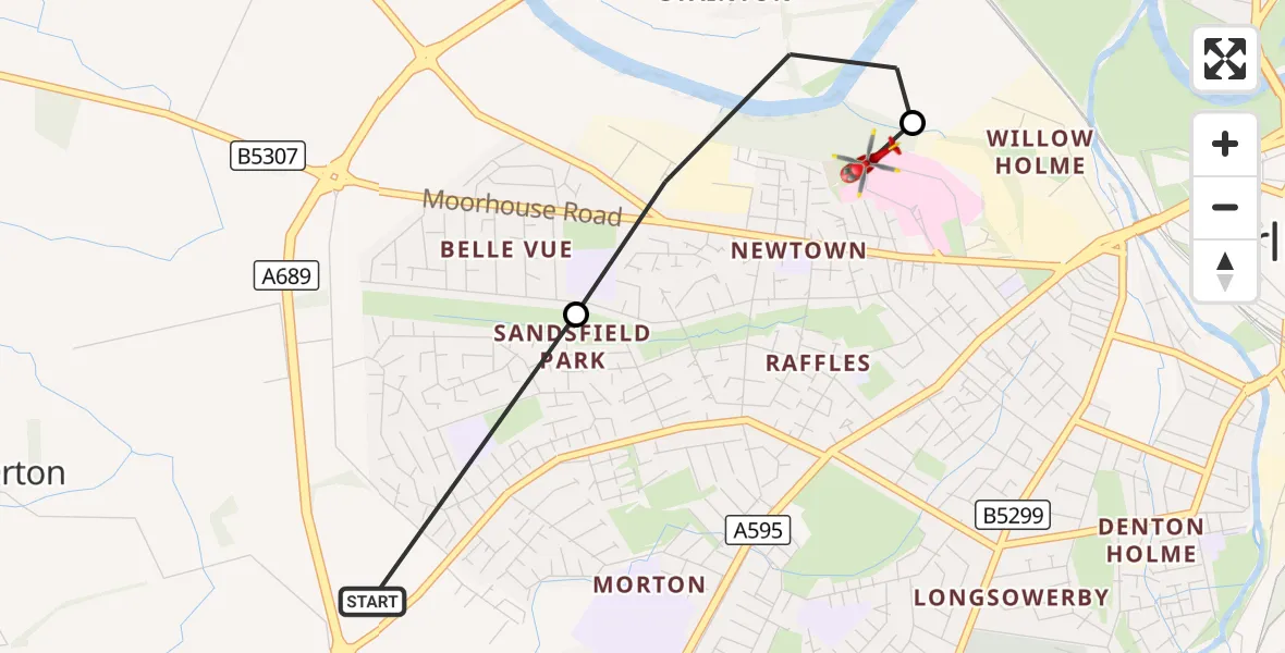 Flight route Air Ambulance Helicopter Little Orton - Carlisle General, 06 August 2026, 11:52