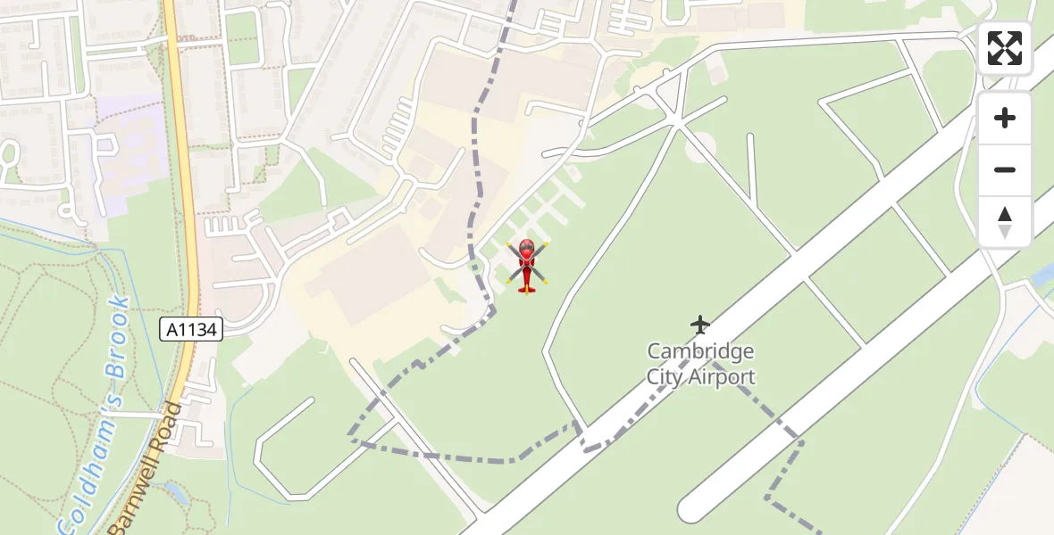 Flight route Air Ambulance Helicopter Cambridge City Airport - Cambridge City Airport, 06 August 2026, 12:00