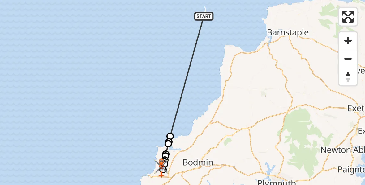 Flight route Coastguard Helicopter Bristol Channel - Cornwall Airport Newquay, 06 August 2026, 12:07