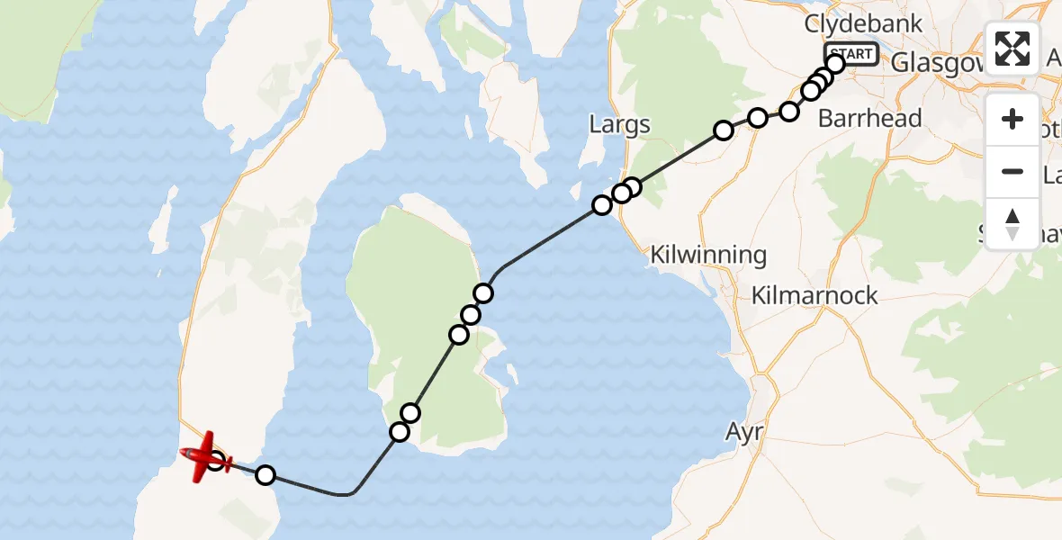 Flight route Air Ambulance Aircraft Glasgow Airport - Drumlemble, 06 August 2026, 12:16