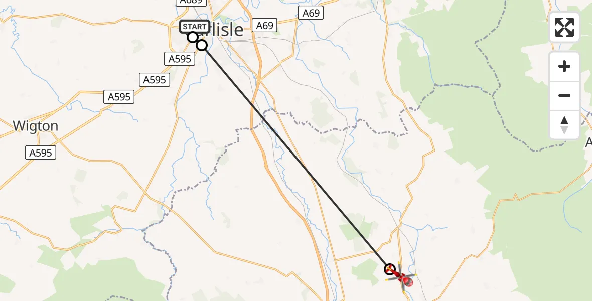 Flight route Air Ambulance Helicopter Carlisle General - Great Salkeld, 06 August 2026, 12:39