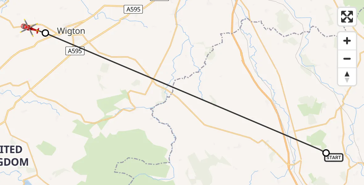 Flight route Air Ambulance Helicopter Great Salkeld - Lessonhall, 06 August 2026, 13:14