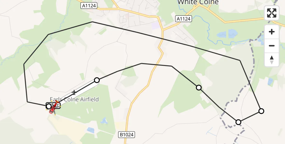 Flight route Air Ambulance Helicopter Earls Colne Airfield - Earls Colne Airfield, 06 August 2026, 13:19