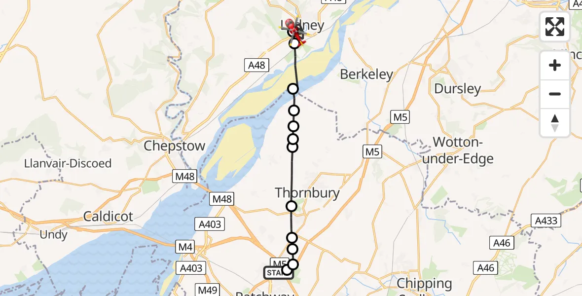 Flight route Air Ambulance Helicopter Almondsbury Helicopter Base - Lydney, 06 August 2026, 13:46