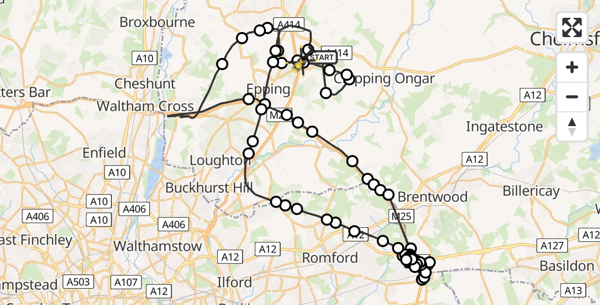 Flight route Police Helicopter North Weald Bassett - North Weald Airfield, 06 August 2026, 13:53
