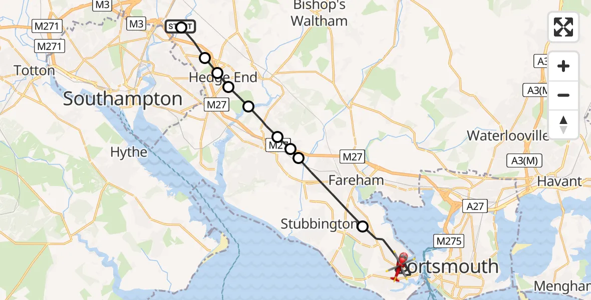 Flight route Air Ambulance Helicopter Southampton Airport - Gosport, 06 August 2026, 13:53