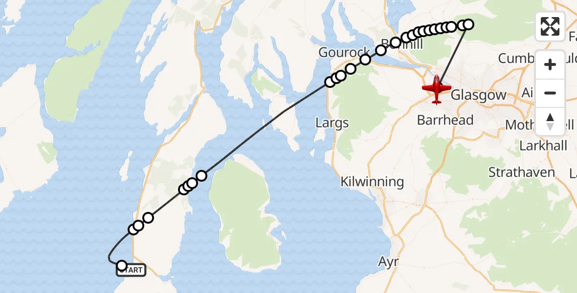 Flight route Air Ambulance Aircraft Machrihanish - Glasgow Airport, 06 August 2026, 13:54