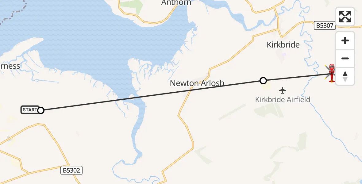 Flight route Air Ambulance Helicopter Skinburness - Aikton, 06 August 2026, 14:03