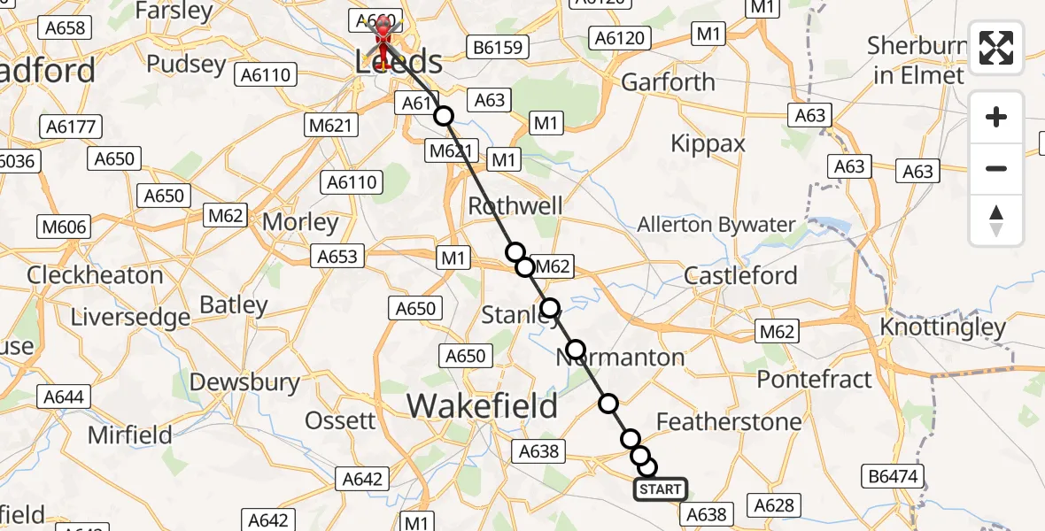 Flight route Air Ambulance Helicopter YAA Nostell Helicopter Port - Hyde Park, 06 August 2026, 14:09