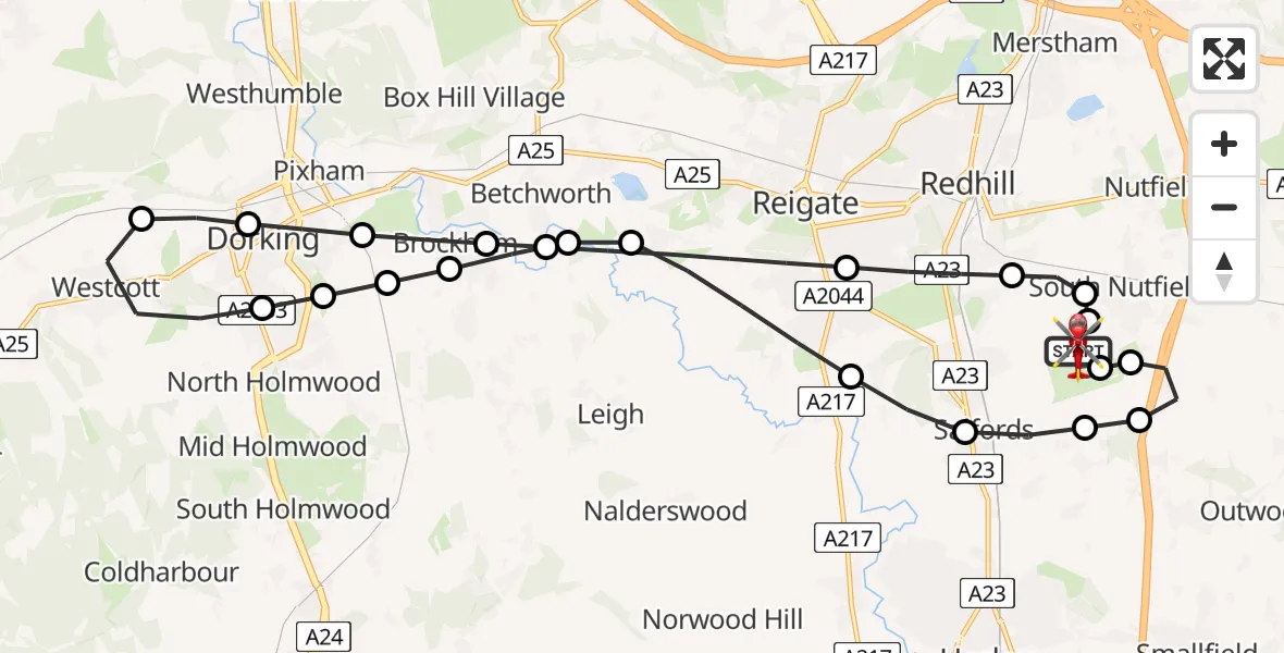 Flight route Air Ambulance Helicopter Redhill Aerodrome - Redhill Aerodrome, 06 August 2026, 14:21