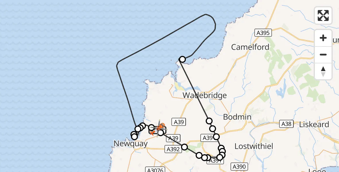 Flight route Coastguard Helicopter Cornwall Airport Newquay - Cornwall Airport Newquay, 06 August 2026, 14:21