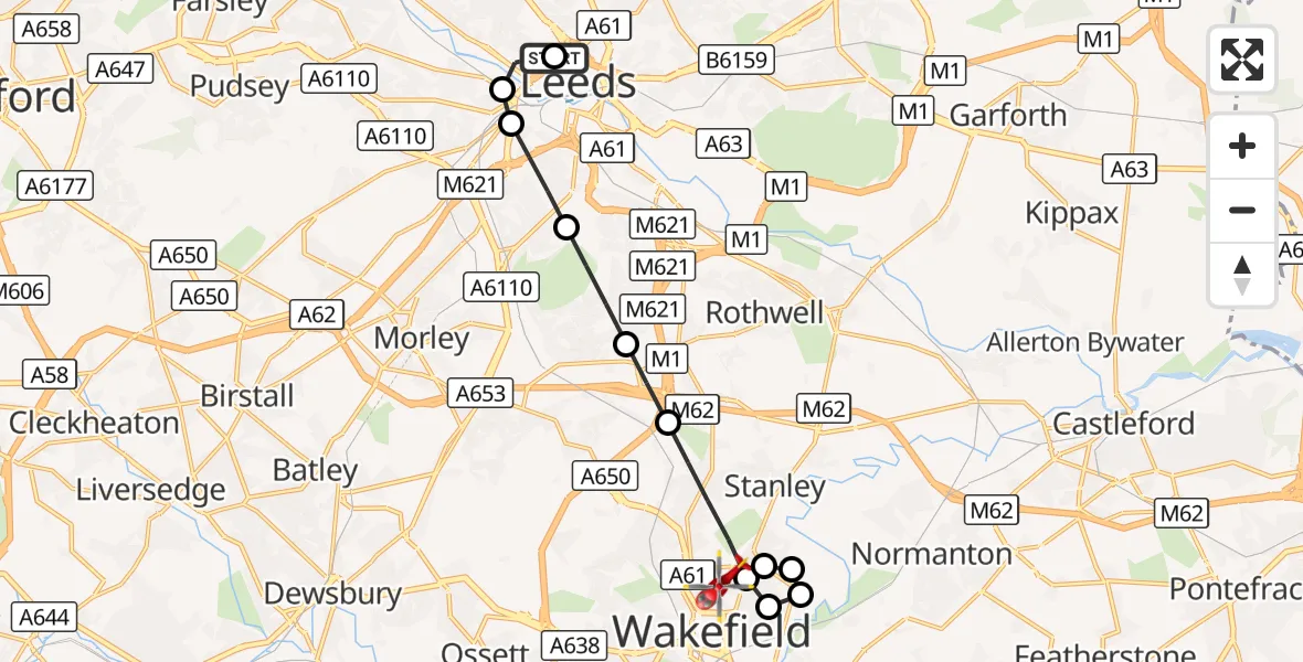 Flight route Air Ambulance Helicopter Woodhouse - Newton Hill, 06 August 2026, 14:23