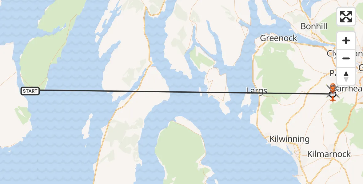 Flight route Coastguard Helicopter Inner Seas - East Renfrewshire, 06 August 2026, 14:28