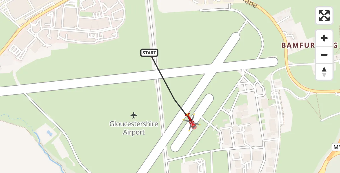 Flight route Air Ambulance Helicopter Gloucestershire Airport - Gloucestershire Airport, 06 August 2026, 14:28