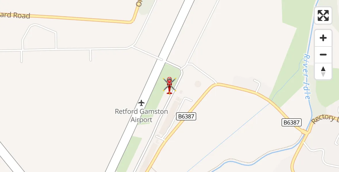 Flight route Air Ambulance Helicopter Retford Gamston Airport - Retford Gamston Airport, 06 August 2026, 14:28
