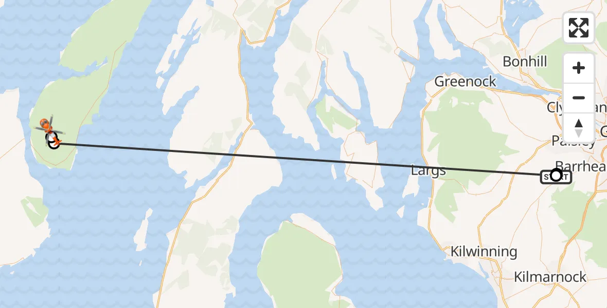Flight route Coastguard Helicopter Shillford - Argyll and Bute, 06 August 2026, 14:37