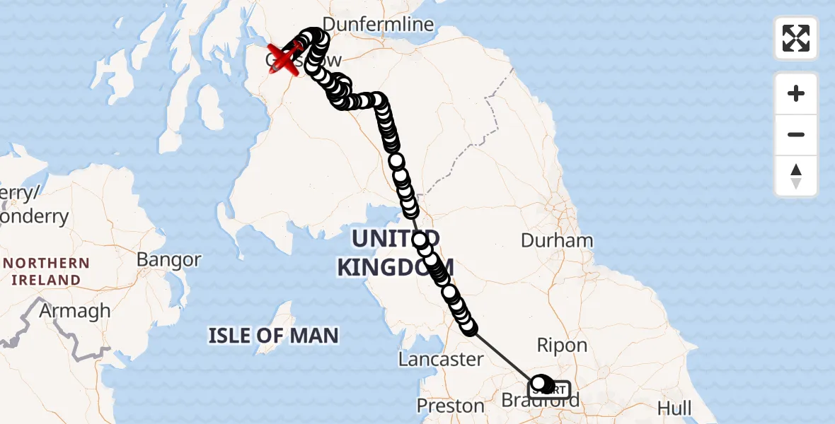 Flight route Air Ambulance Aircraft Leeds Bradford Airport - Glasgow Airport, 06 August 2026, 14:46