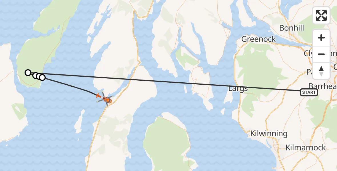 Flight route Coastguard Helicopter Shillford - Inner Seas, 06 August 2026, 14:47