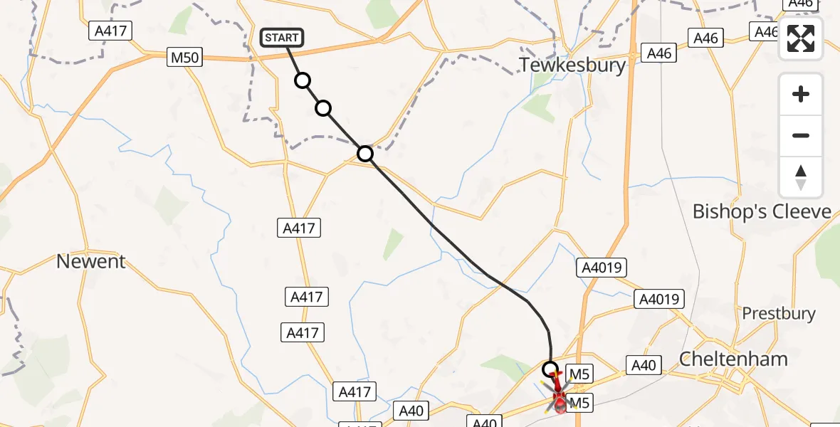 Flight route Air Ambulance Helicopter Berrow - Gloucestershire Airport, 06 August 2026, 15:07