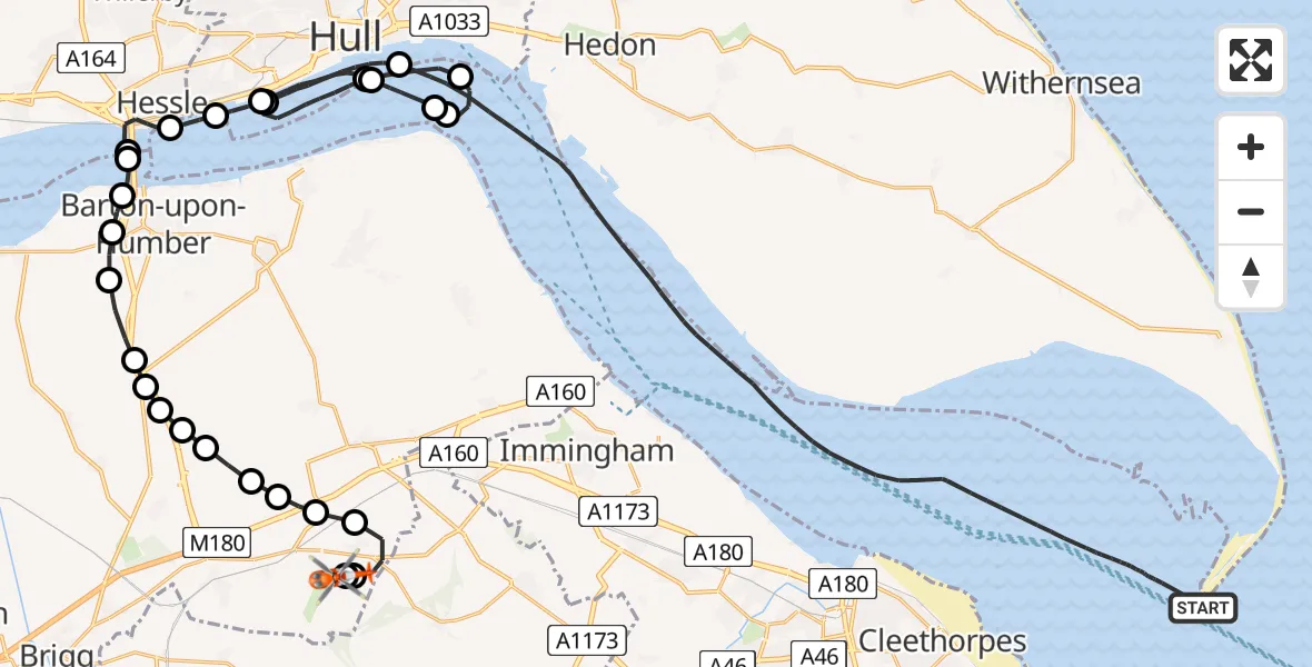 Flight route Coastguard Helicopter North Sea - Humberside Airport, 06 August 2026, 15:51