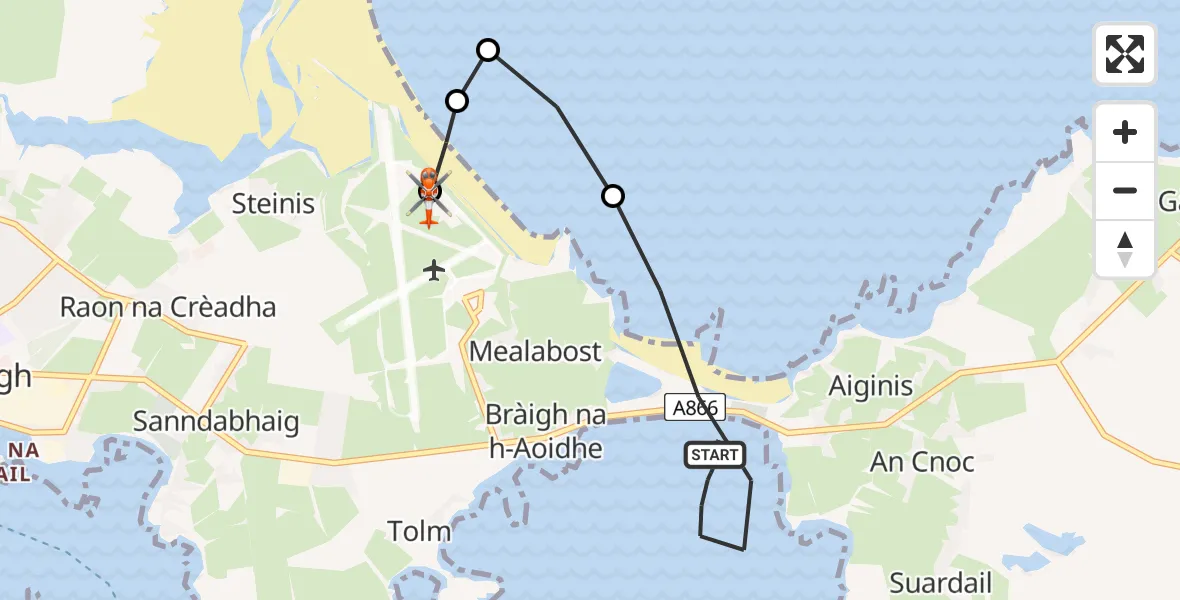 Flight route Coastguard Helicopter Inner Seas - Stornoway Airport, 06 August 2026, 16:09