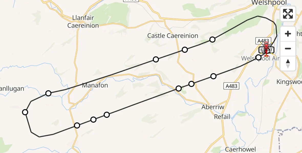 Flight route Air Ambulance Helicopter Welshpool Airport - Welshpool Airport, 06 August 2026, 16:44