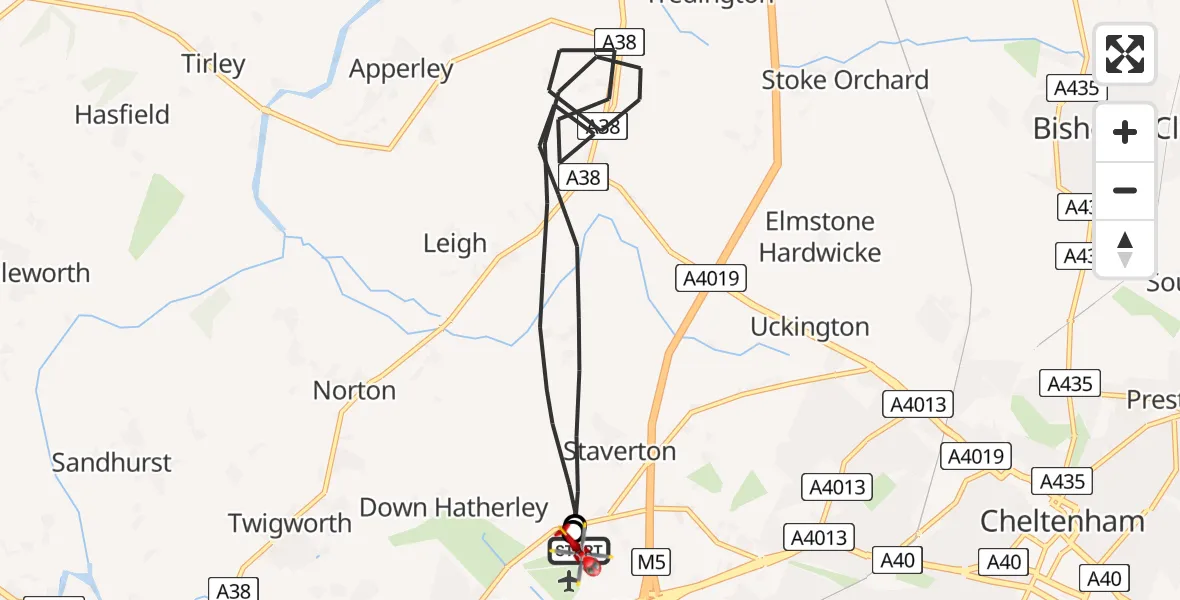 Flight route Air Ambulance Helicopter Gloucestershire Airport - Gloucestershire Airport, 06 August 2026, 16:49