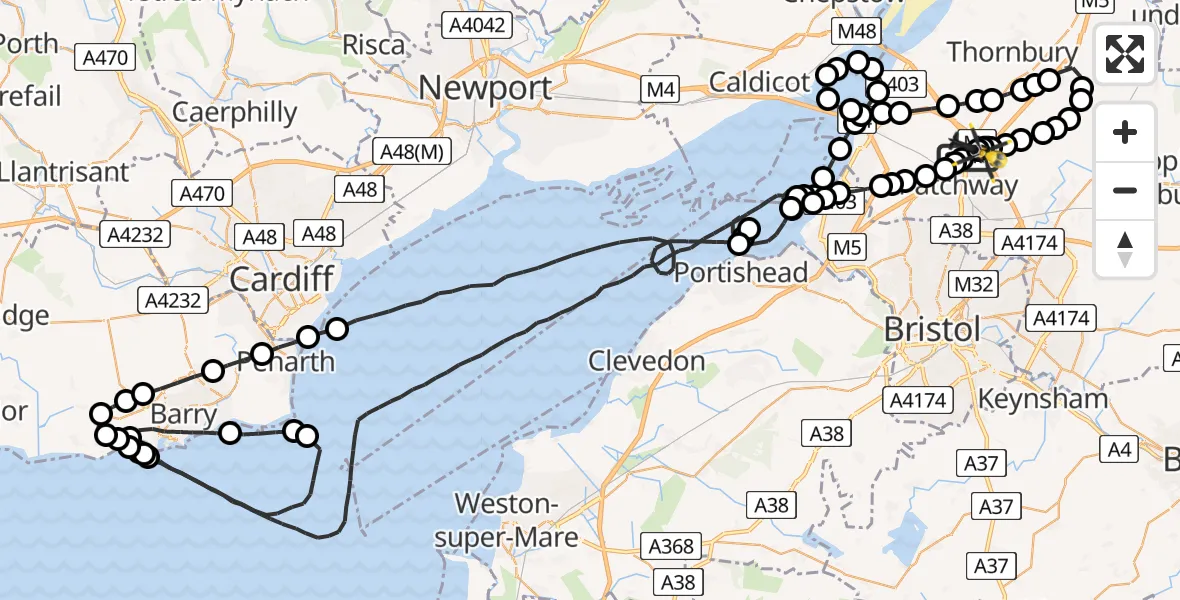 Flight route Police Helicopter Almondsbury Helicopter Base - Almondsbury Helicopter Base, 06 August 2026, 16:53