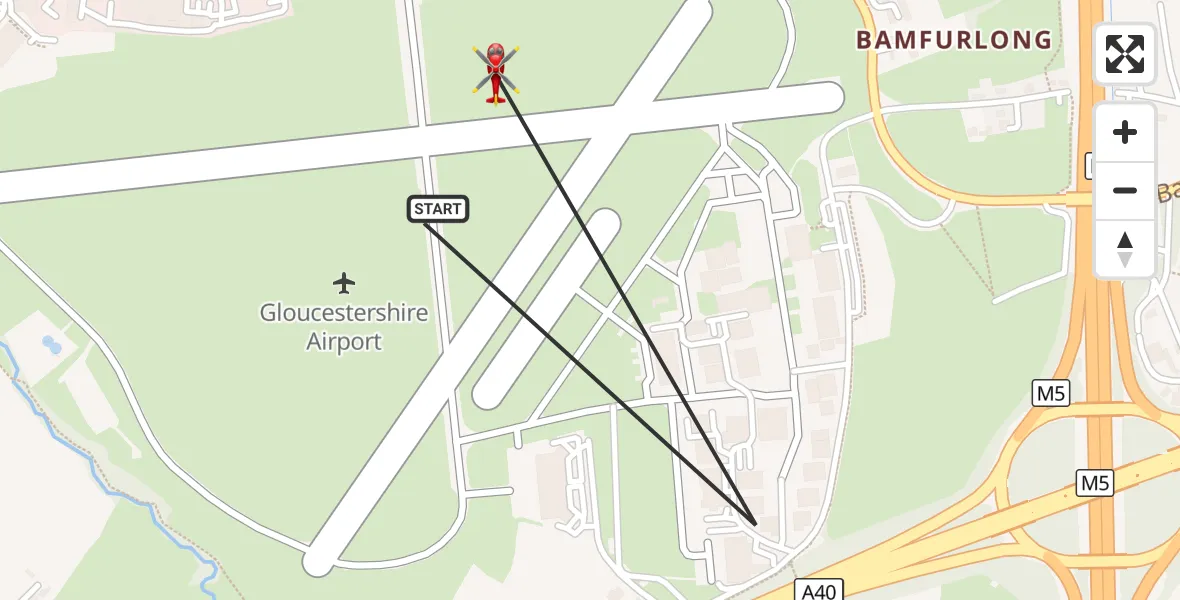 Flight route Air Ambulance Helicopter Gloucestershire Airport - Gloucestershire Airport, 06 August 2026, 17:08