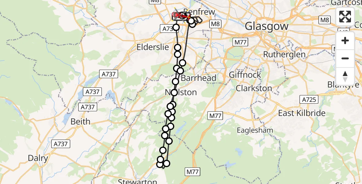 Flight route Air Ambulance Helicopter Glasgow Airport - Glasgow Airport, 06 August 2026, 17:56