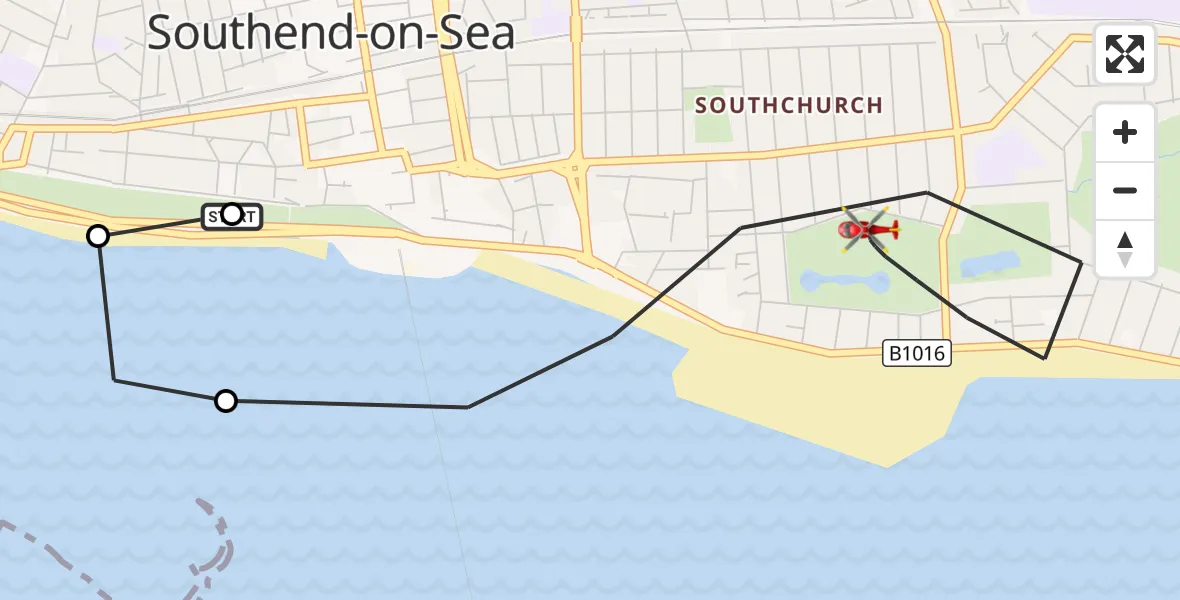 Flight route Air Ambulance Helicopter Westcliff-on-Sea - Southchurch, 06 August 2026, 18:08